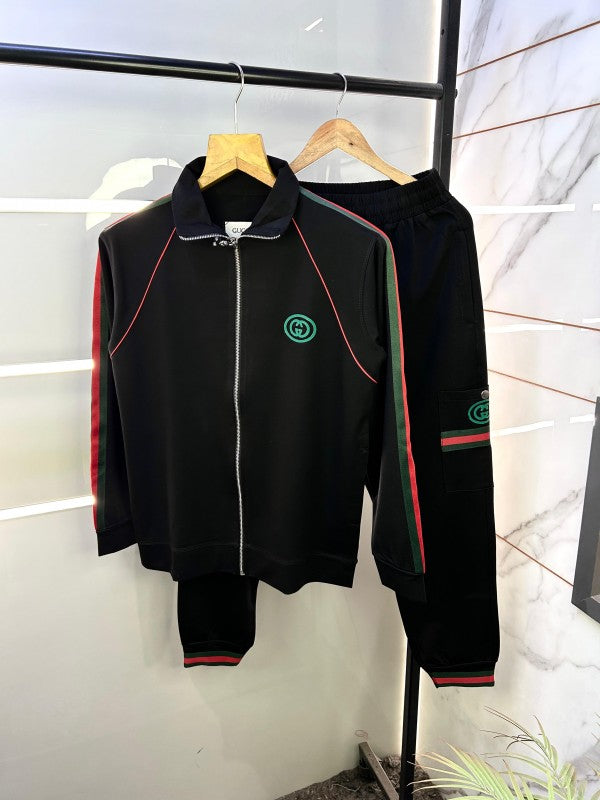Gucc i Imported Black Embossed Logo Super Premium Track Suit With Brand Carry Bag F2238-BL