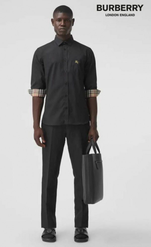 Burberr y Black Embroidery Logo Premium Shirt With Brand Box Packing and carry bag F2283-BL