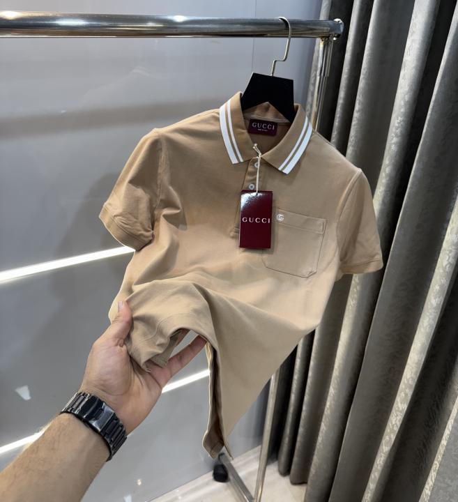 Gucc i Beige Collar Look Imported Polo T-Shirt